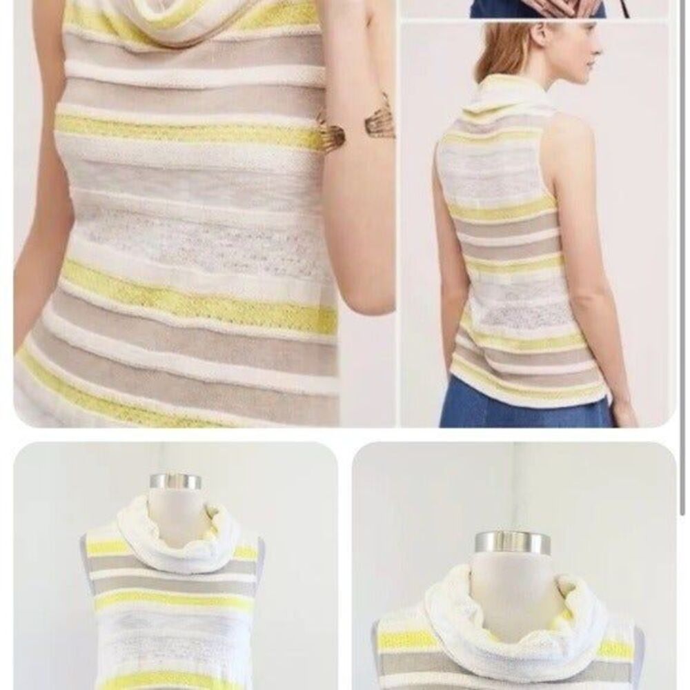 Dolan Top Sleeveless Knit Cowl Neck Yellow White Size XS Anthropologie